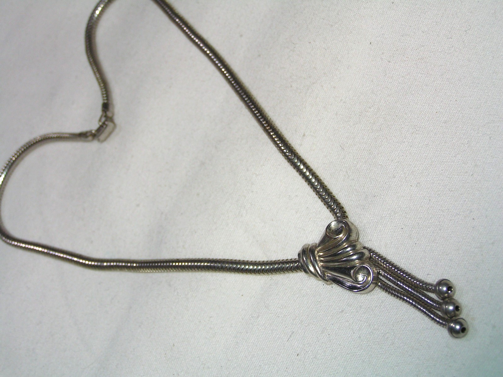 …Vintage Silver Tone Snake Chain,Station Pendant with Dangles Necklace…