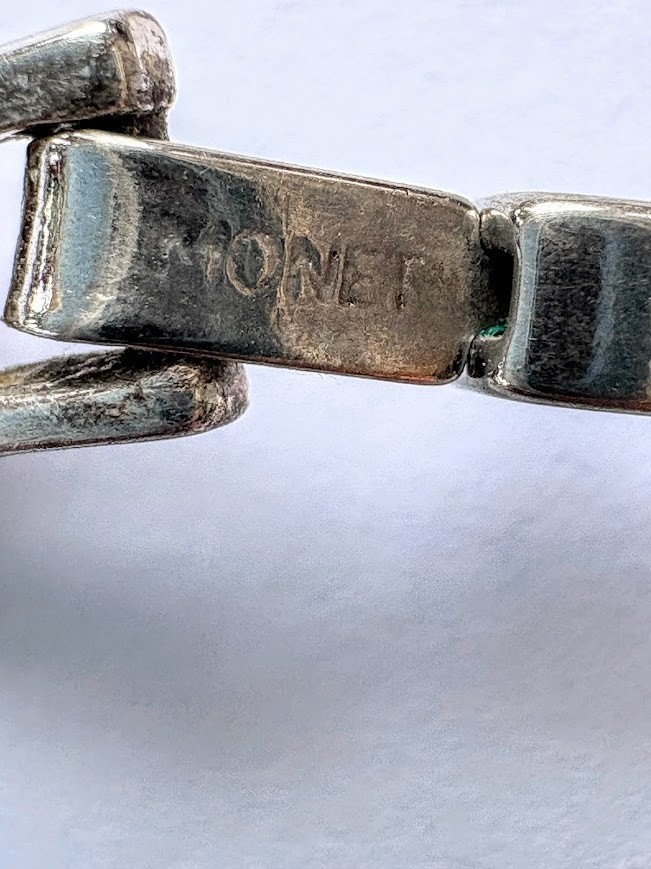 Vintage MONET Signed Two-Tone Silver/Gold Rhinestone Necklace 17″