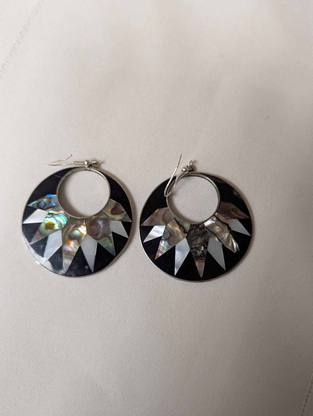 Vintage Alpaca Mexico Sterling Silver 925 Abalone Mother of Pearl Inlay Earrings