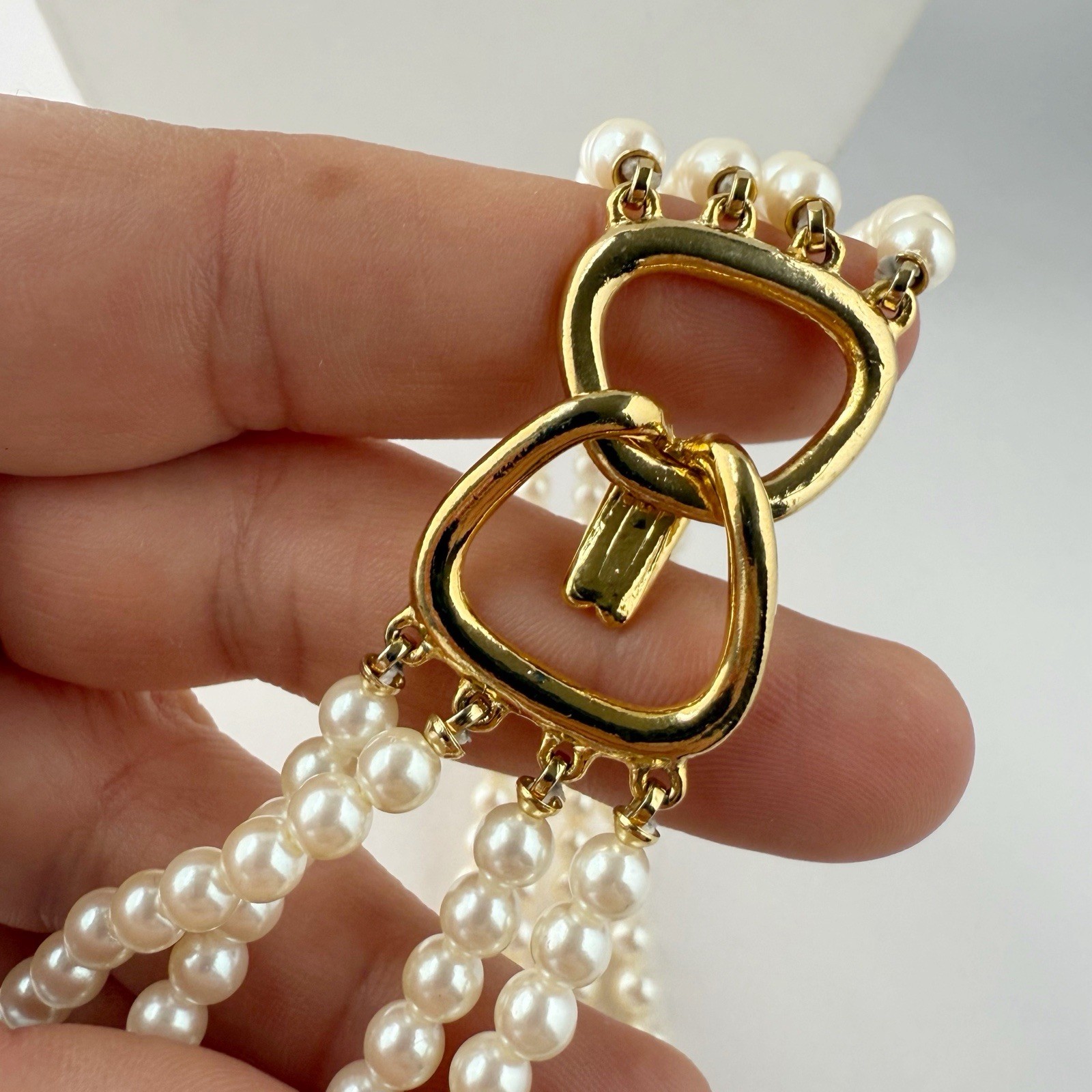 Vintage 4 Strand Faux Pearl Beaded Layered Hook Clasp Necklace