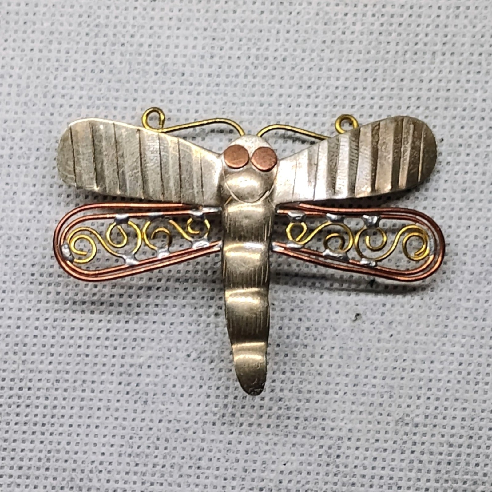 Handmade Mixed Metal Dragonfly Brooch Pin 1 3/4″ x 2 3/8″