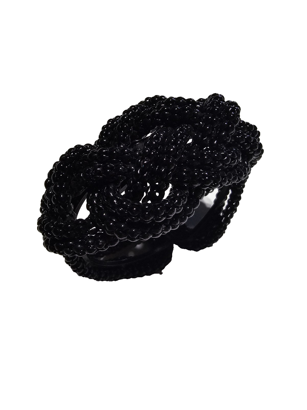 TWISTED STRAND BLACK GLASS SEAD BEAD NECKLACE, EARRINGS & BRACELET – VINTAGE