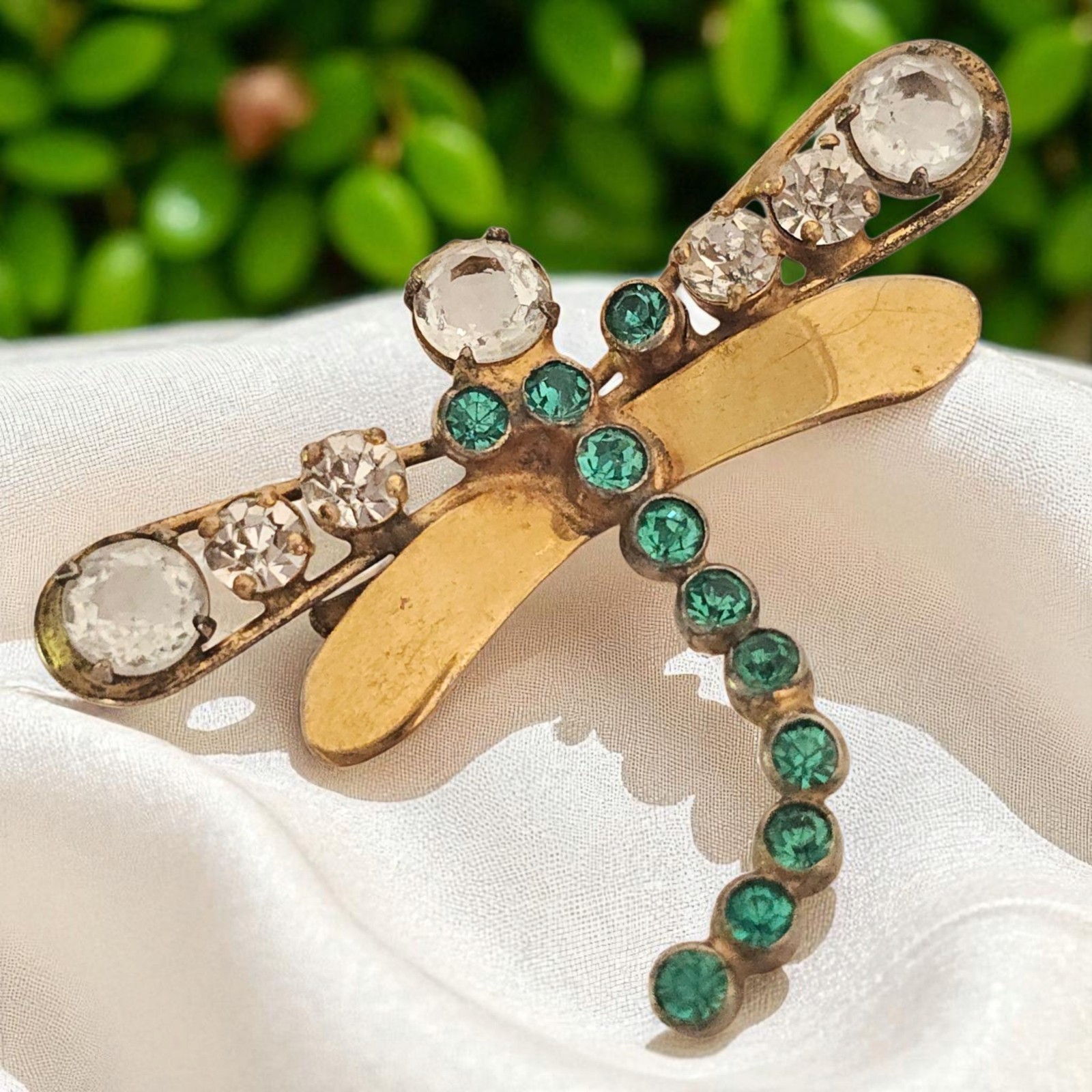ADELE SIMPSON Dragonfly Turquoise Clear Austrian Open Back Rhinestone Brooch