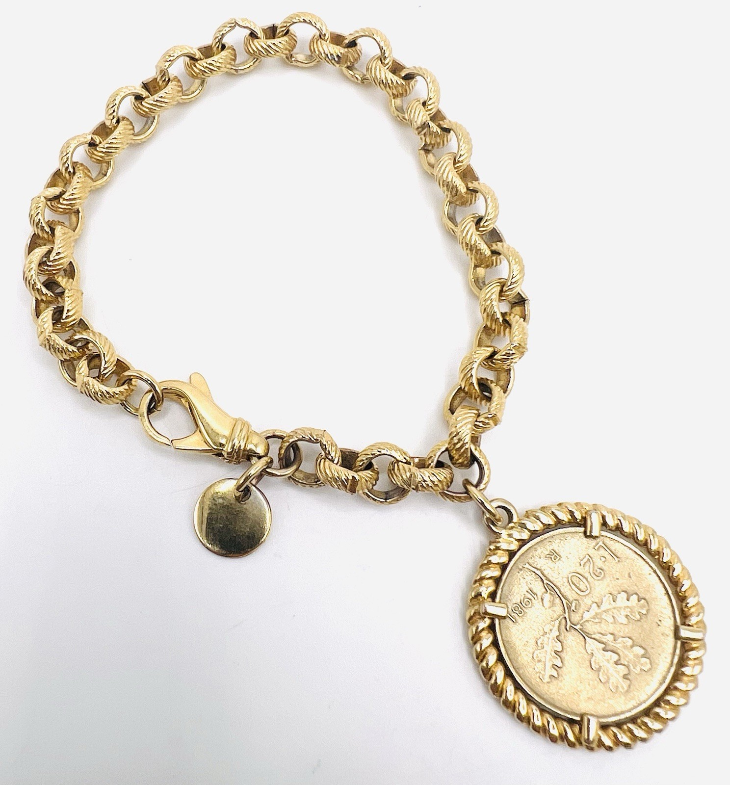 Vintage Dyadema Italy Bronze Coin Chain Link Bracelet 7.5”