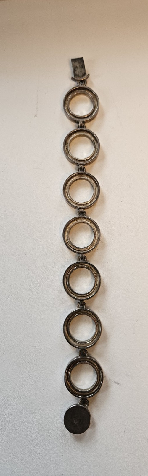 VINTAGE N.E. FROM MODERNIST STERLING SILVER CIRCLE LINK BRACELET 7″ DENMARK