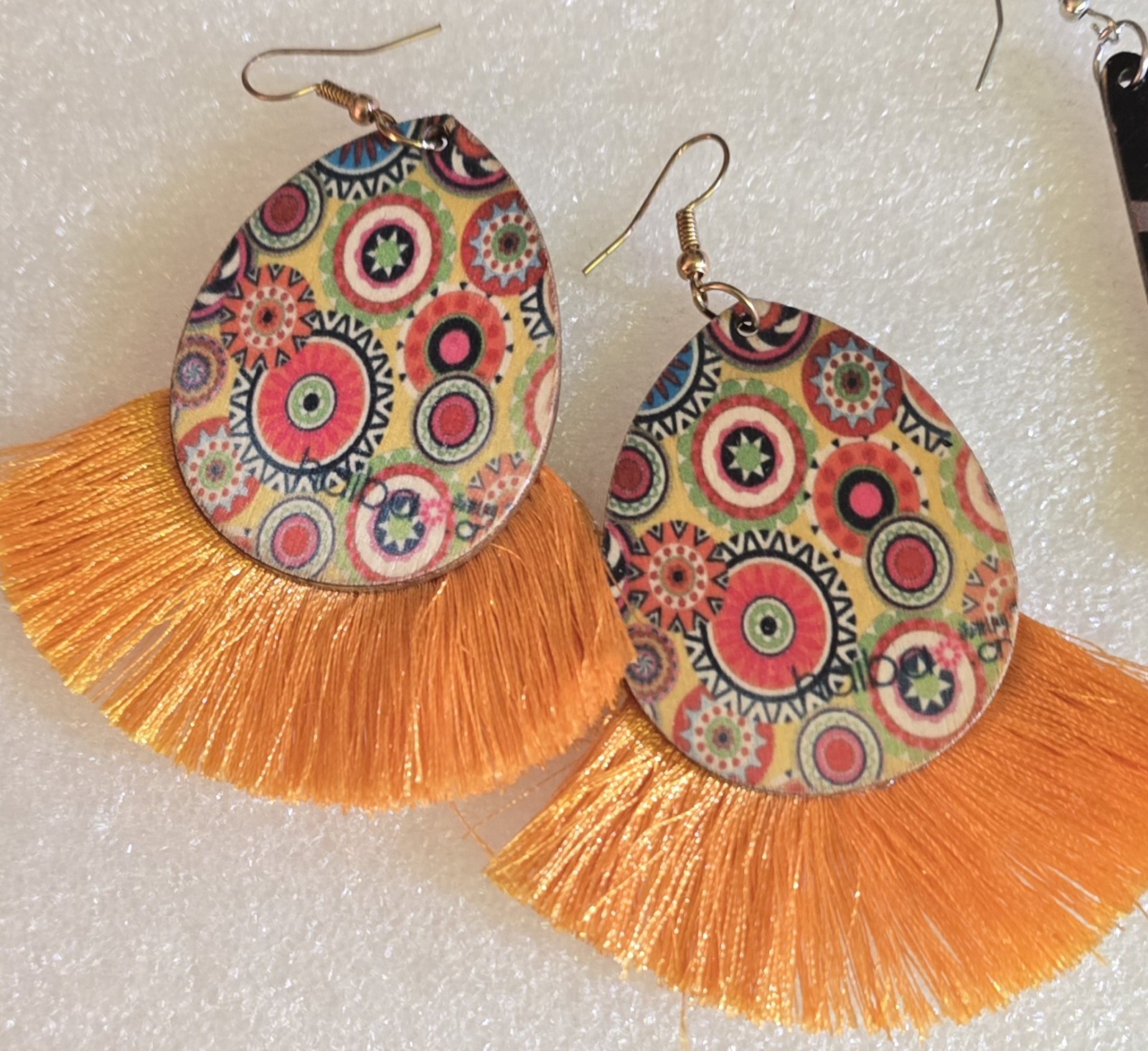 Vintage Colorful Painted Flowers Circles Wood Dangle Drop Pierced Earrings Lot