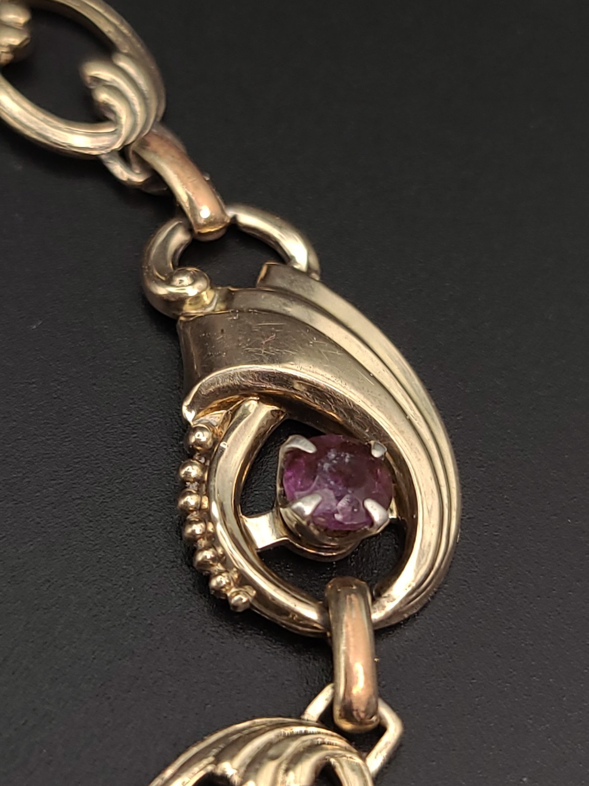 Vintage Harry Iskin 1/20 10K Gold Filled Purple Glass Bracelet 16cm