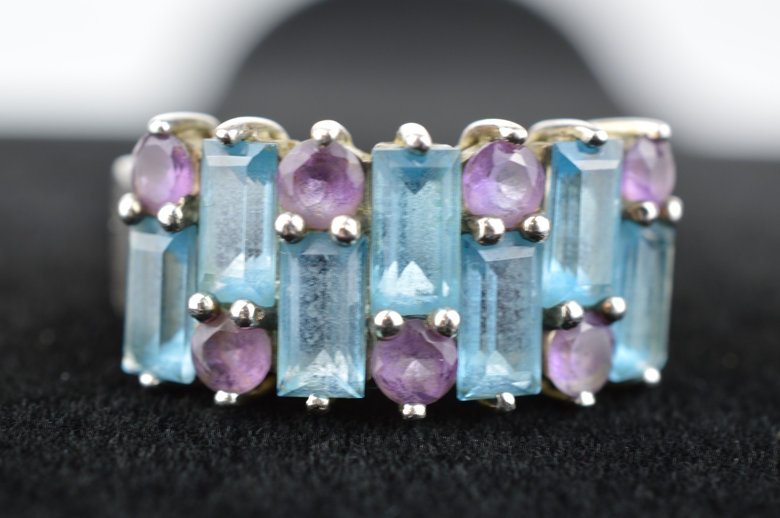 HN Ring Sterling Silver 925 with Topaz and Amethyst, Size 7.75