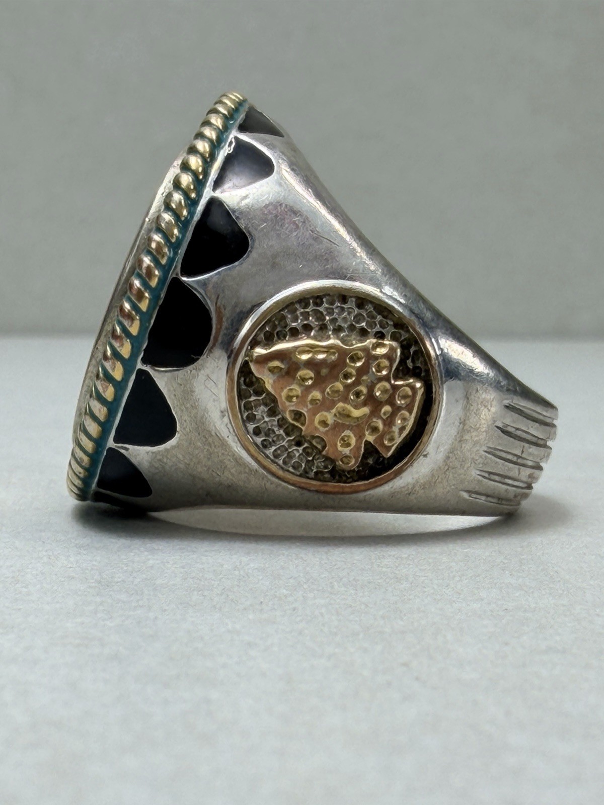 Vintage Buffalo Nickel Style Statement Ring Silver Tone Sz 11