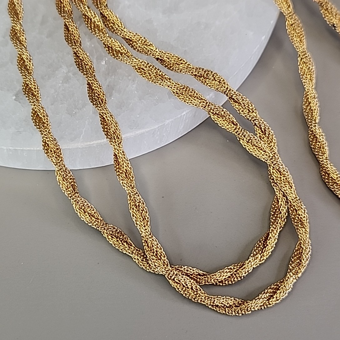 Vintage Mesh Tube Chain Necklace Twist Gold Tone 37″