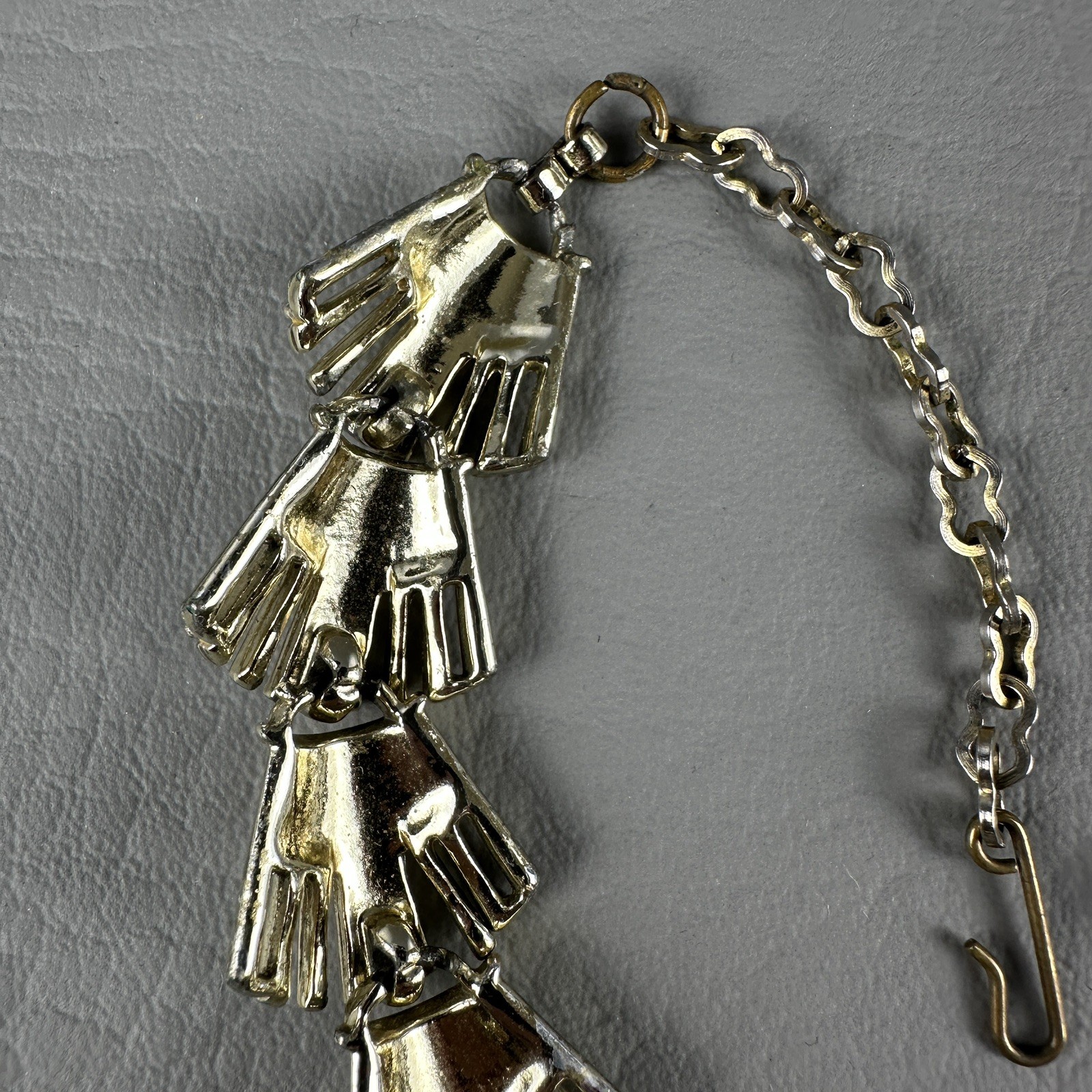 Vintage Art Deco Link Necklace Gold Tone Fan Statement Adjustable 13–14″