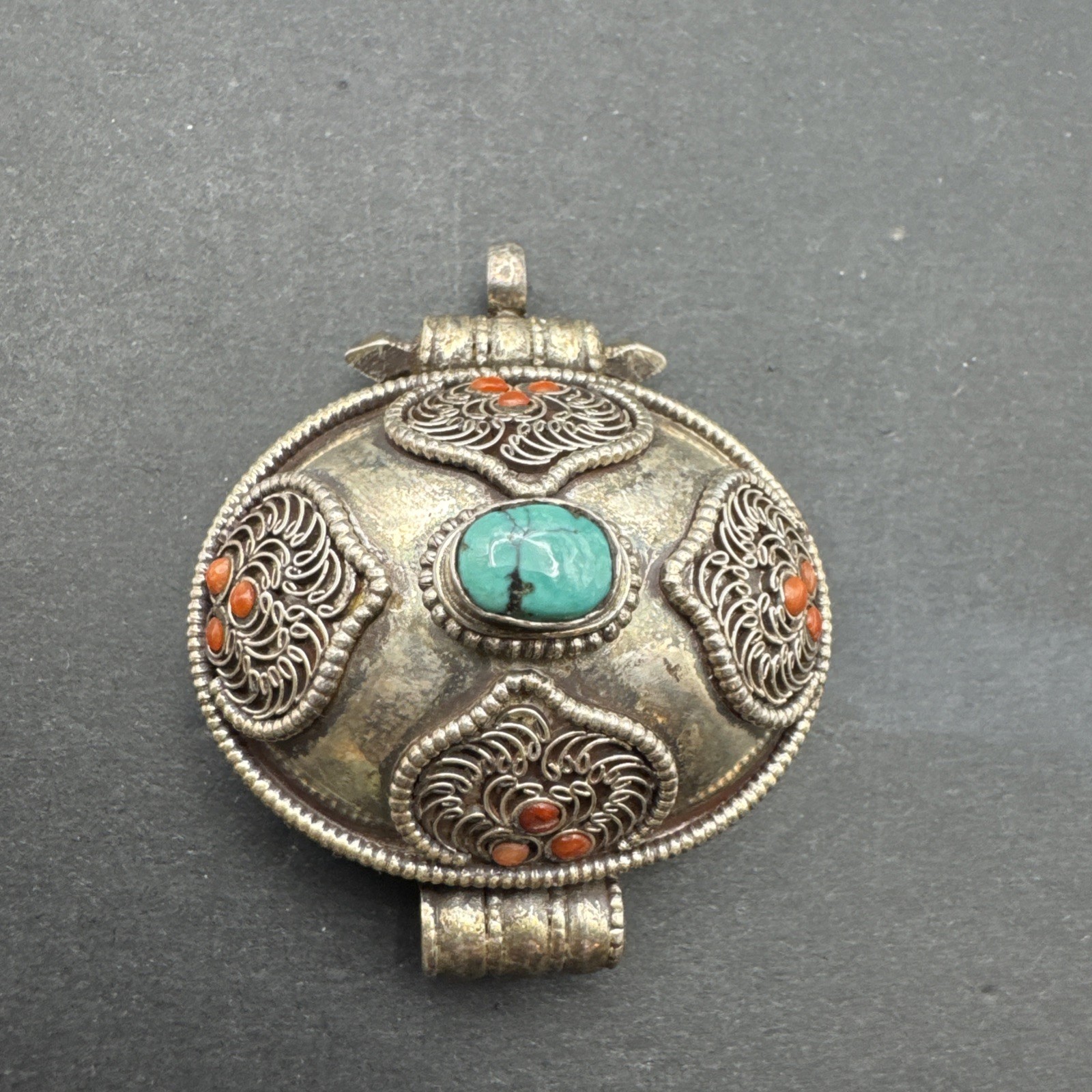 Vintage 925 Silver Coral And Turquoise Figural Pendant 1.5” x 2” 23g