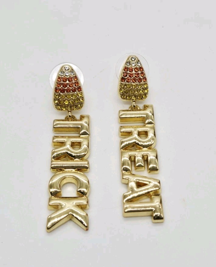 Candy Corn Trick Treat Earrings Crystal Gold tone Sugarfix by Baublebar 2.25 in