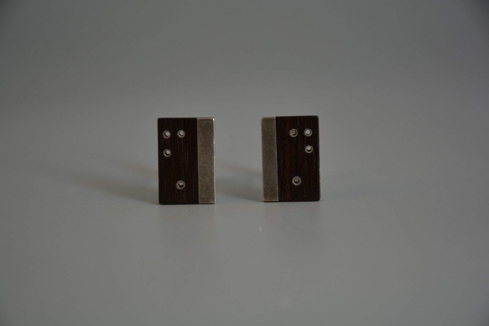 Vtg Midcentury Modernist Cufflinks – Wood Silver – Sigfredo Pineda Taxco Mexico