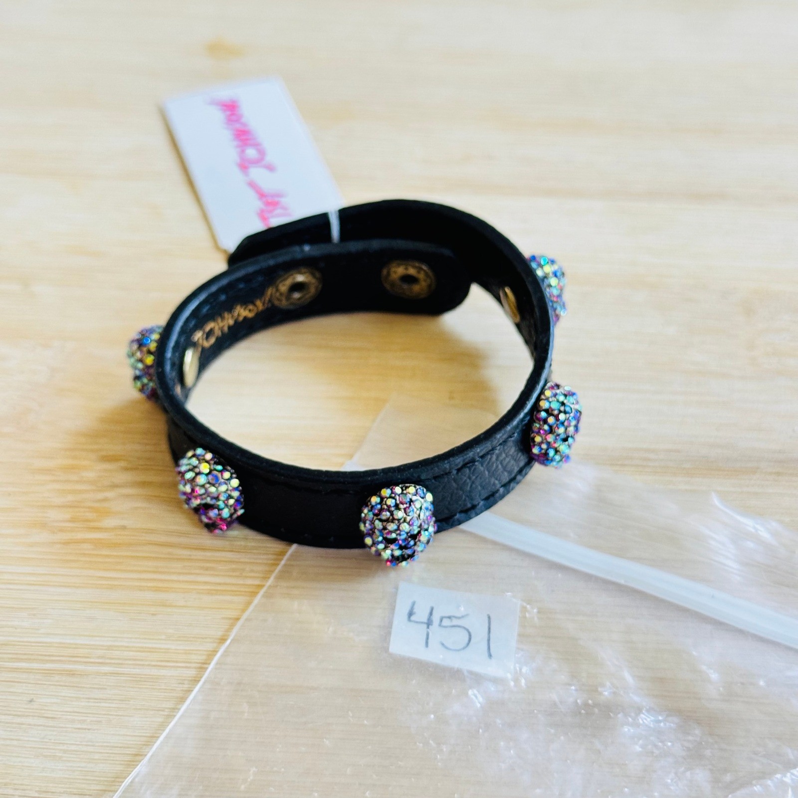 Betsey Johnson Skull Vegan Leather Bracelet WhimsyGoth Goth Punk Rhinestone NWT