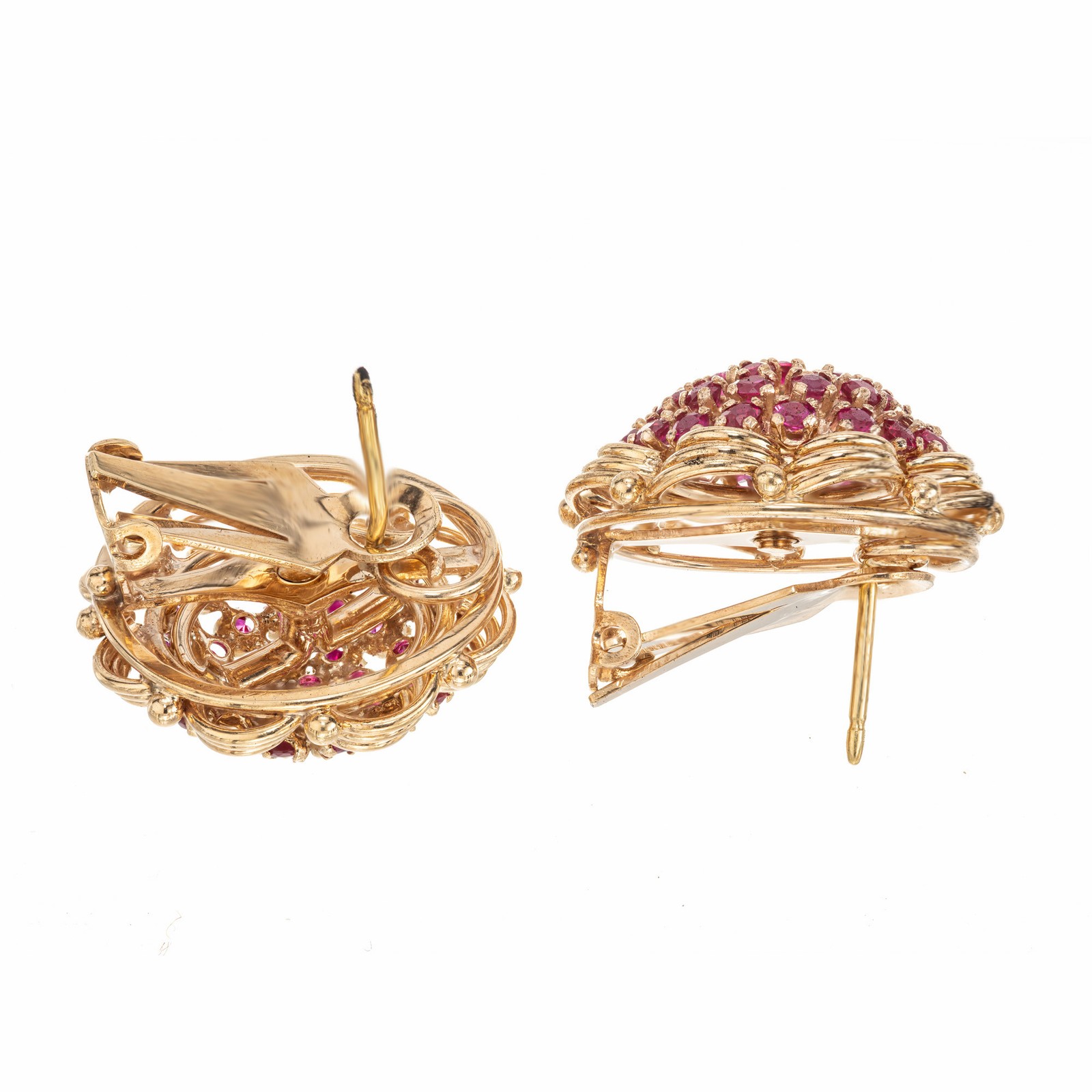 Vintage 1950 Ruby Earrings Clip Post 18k Yellow Gold