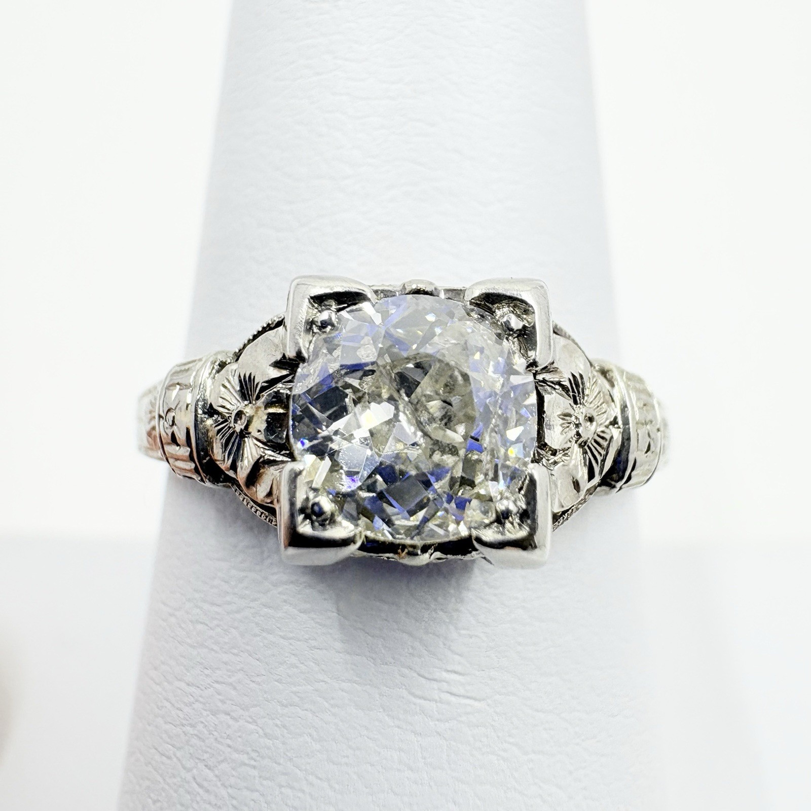 Antique 18k White Gold 0.65ct BELAIS Old European Cut Diamond Engagement Ring