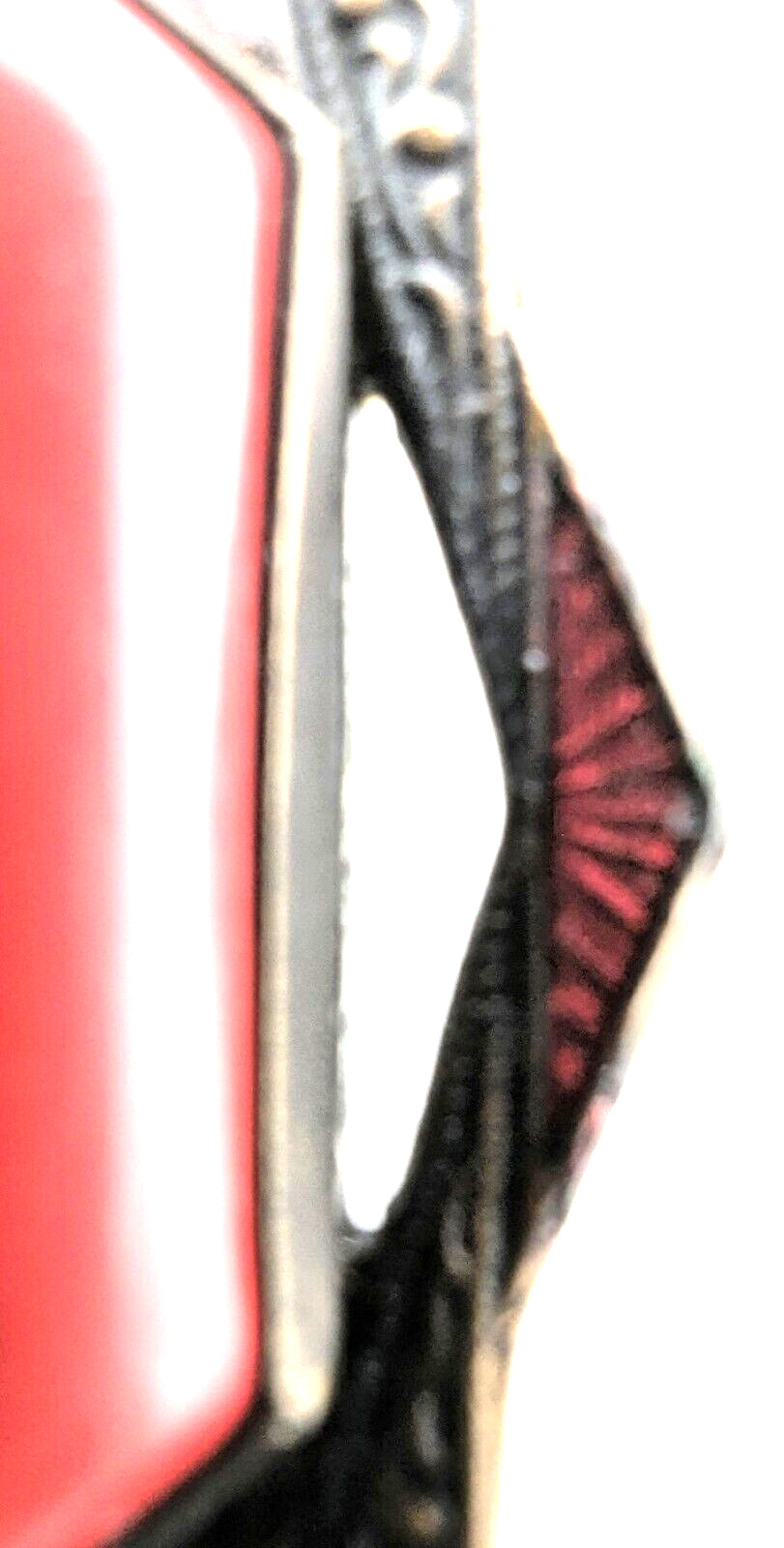 Antique Art Deco Brooch Pin Red Celluloid Hollow Center Circa 1920s Flapper