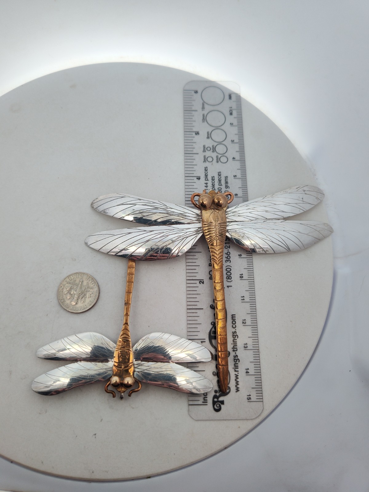 Lot of 2 “Courtney” Sterling Silver Hand Crafted Dragonfly Pins w/ Brass Bodies