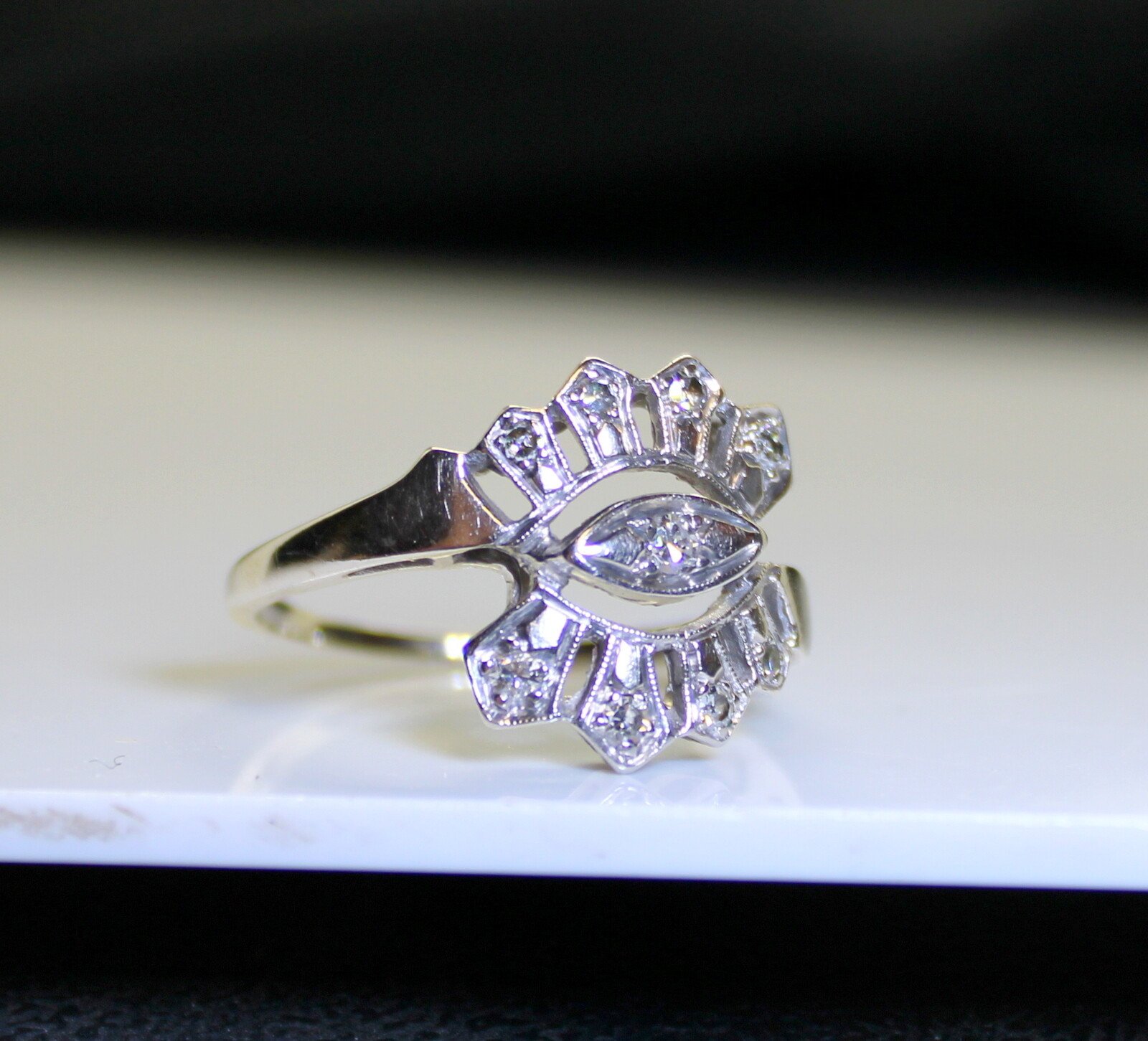 Gorgeous Antique 14K White Gold .20Ct(1/5CTW) Diamond Cocktail Ring, Circa:1920s