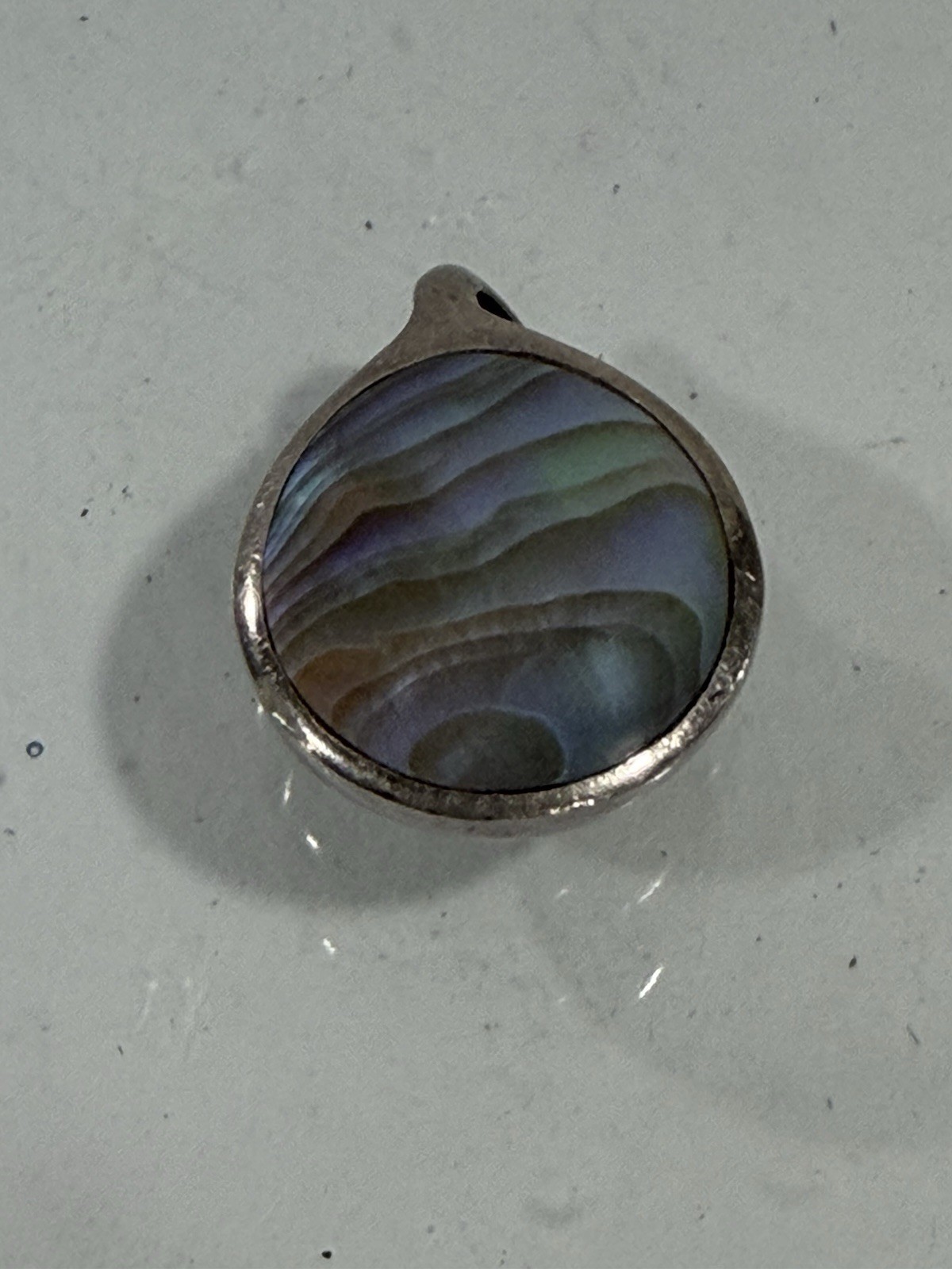 Vintage Sterling Silver Iridescent Abalone Paua Shell New Zealand Boho Pendant