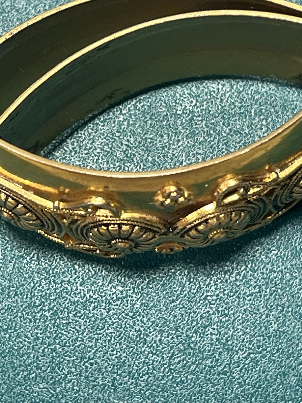 Vintage Etruscan Revival Hinged Cuff Bracelet Pair Gold Tone Cannetille Jewelry