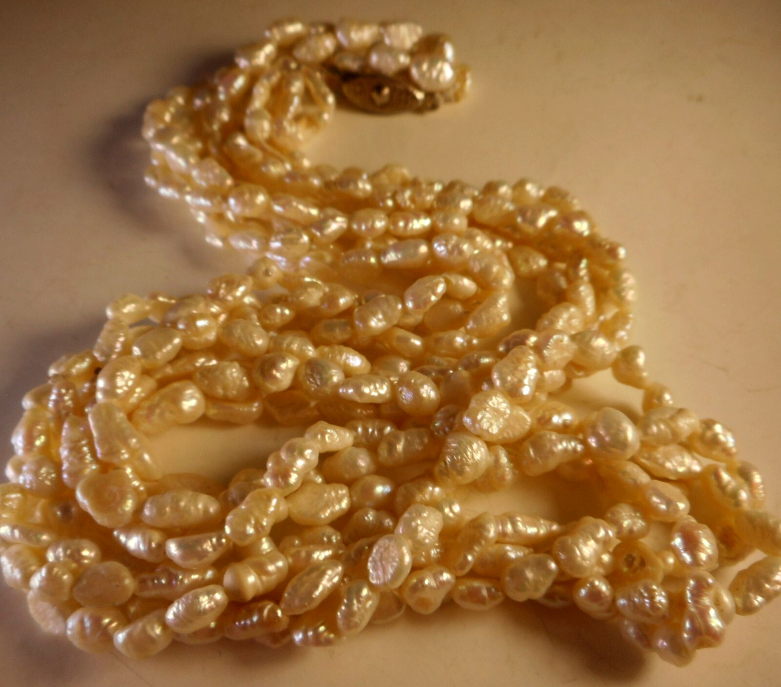 Vtg Artisan Rice Pearl 4 Strand Twisted Bead Necklace Silvertone Hook Clasp 20″