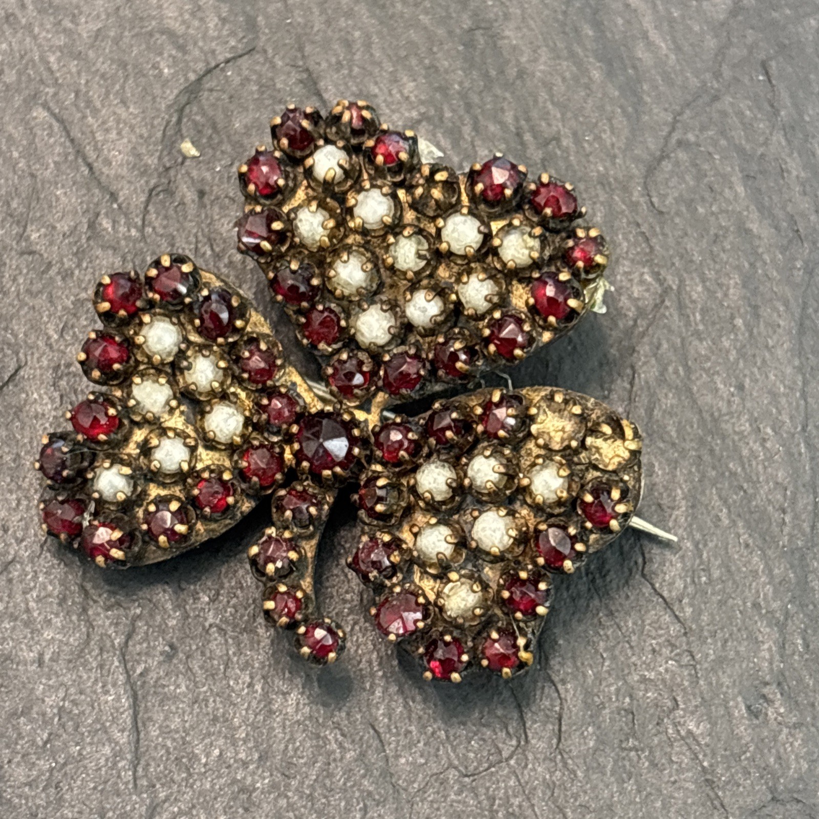 Mine Cut Bohemian Garnet Pendant Brooch Shamrock For Repair Mz