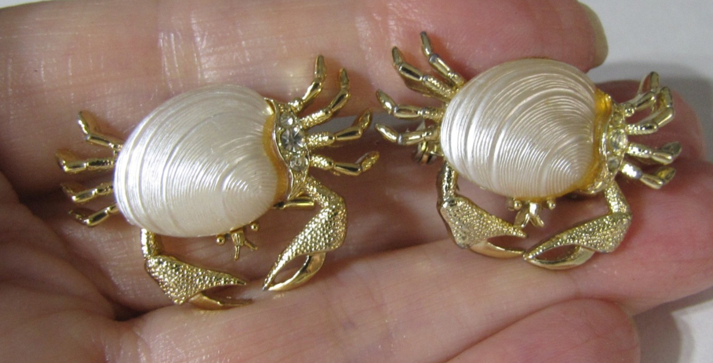 Vintage Crab Swordfish Pin Lot 4 Sea Life Mamselle Rhinestone Gold Silver Tone