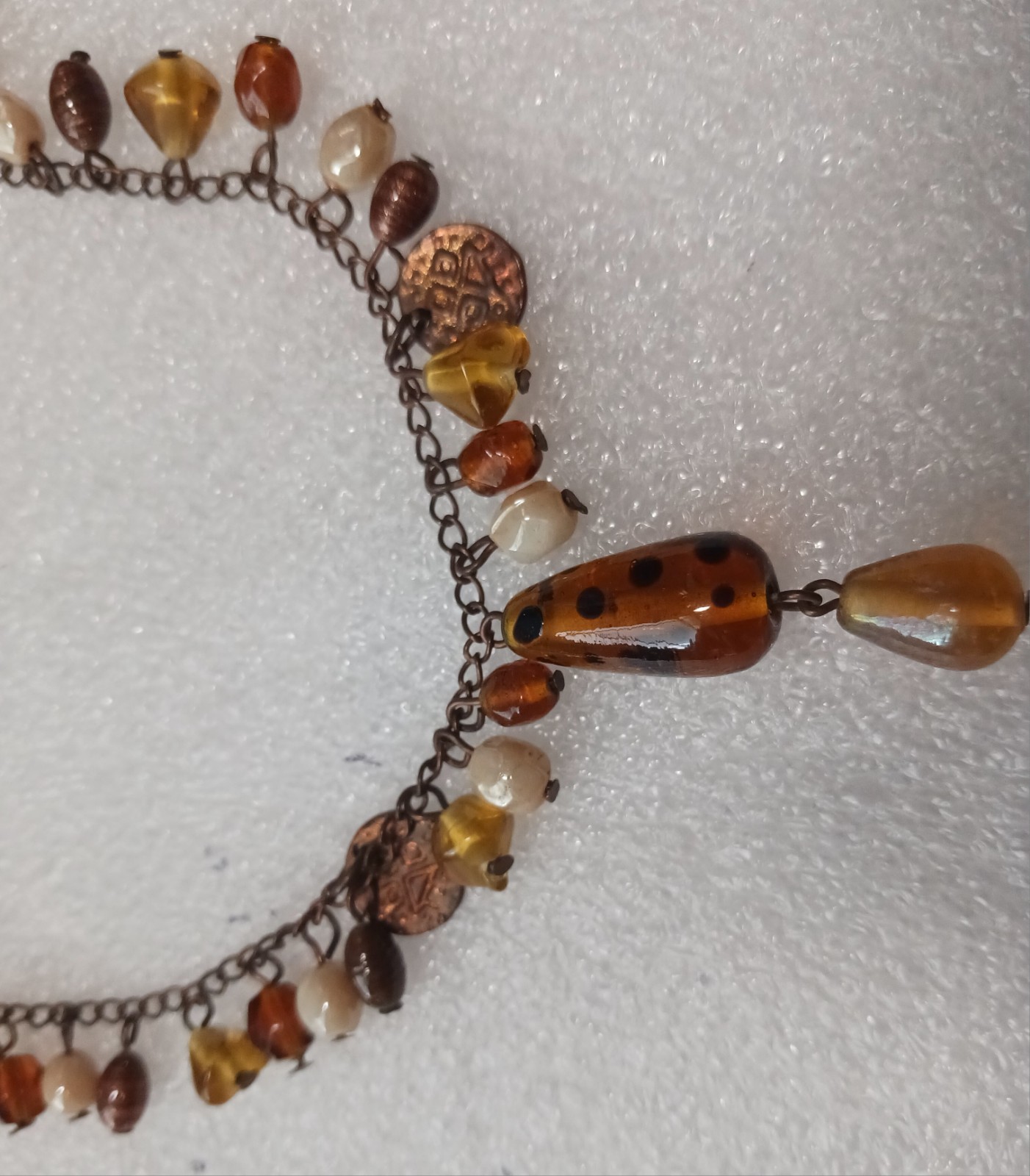 Vtg Boho Beaded 19.5″ Pendant Glass Stone Earthtone Estate Necklace