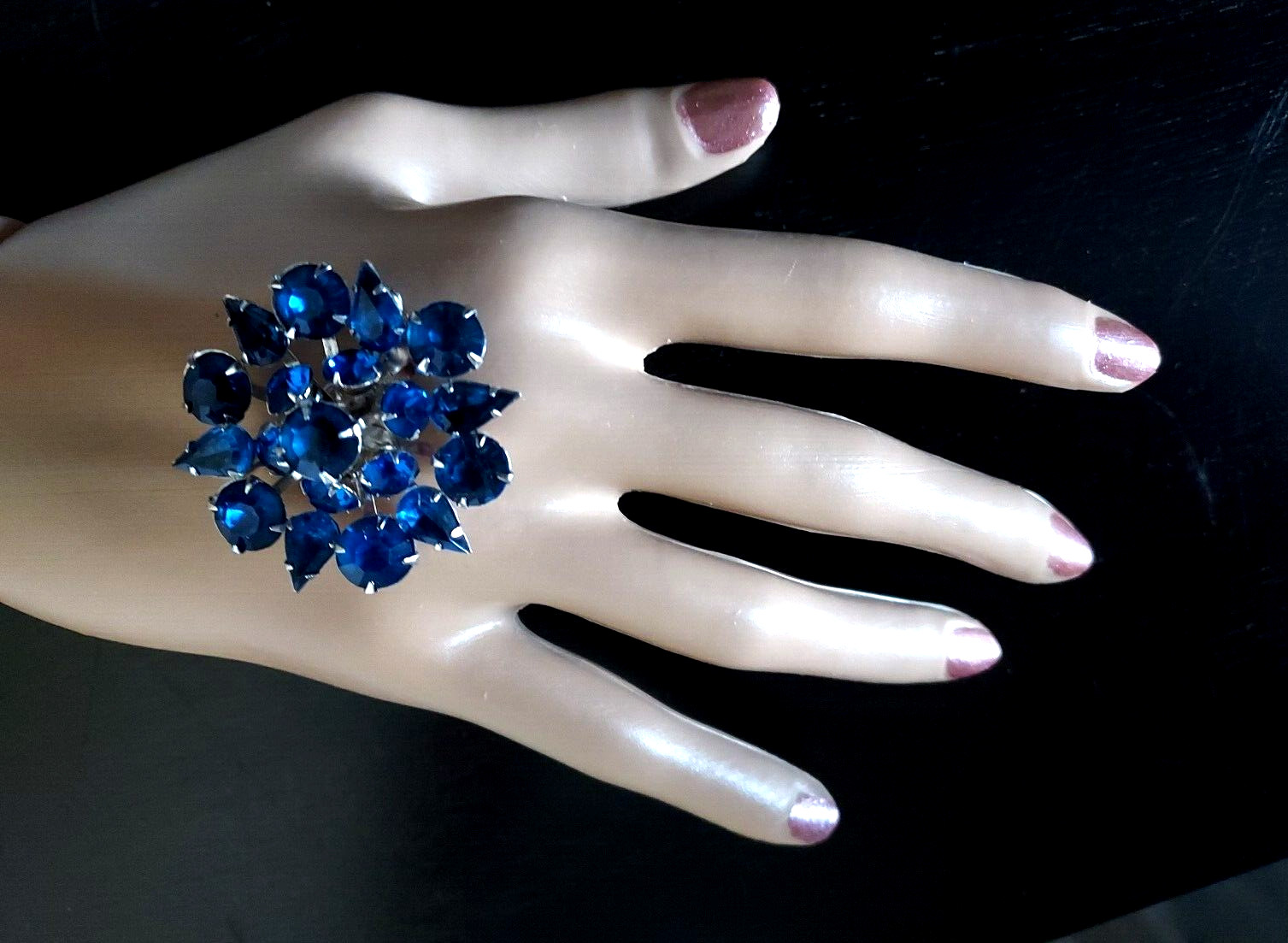 Coro Signed Pin Blue Rhinestone Earrings and Brooch Vintage Demi Set