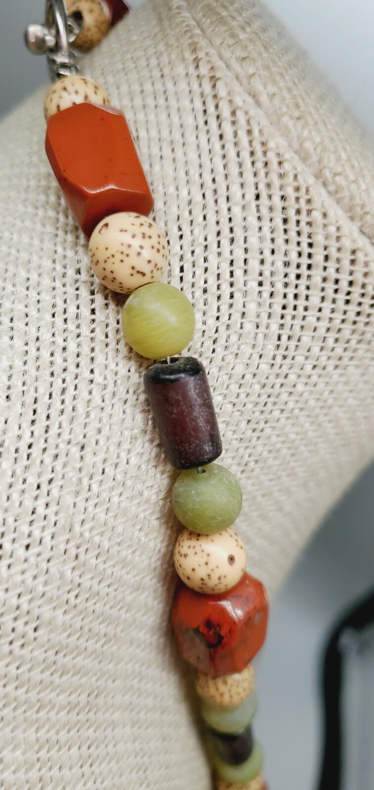 Autumn/Fall Colors Green, Orange and Brown 23″ Multi beaded necklace te02