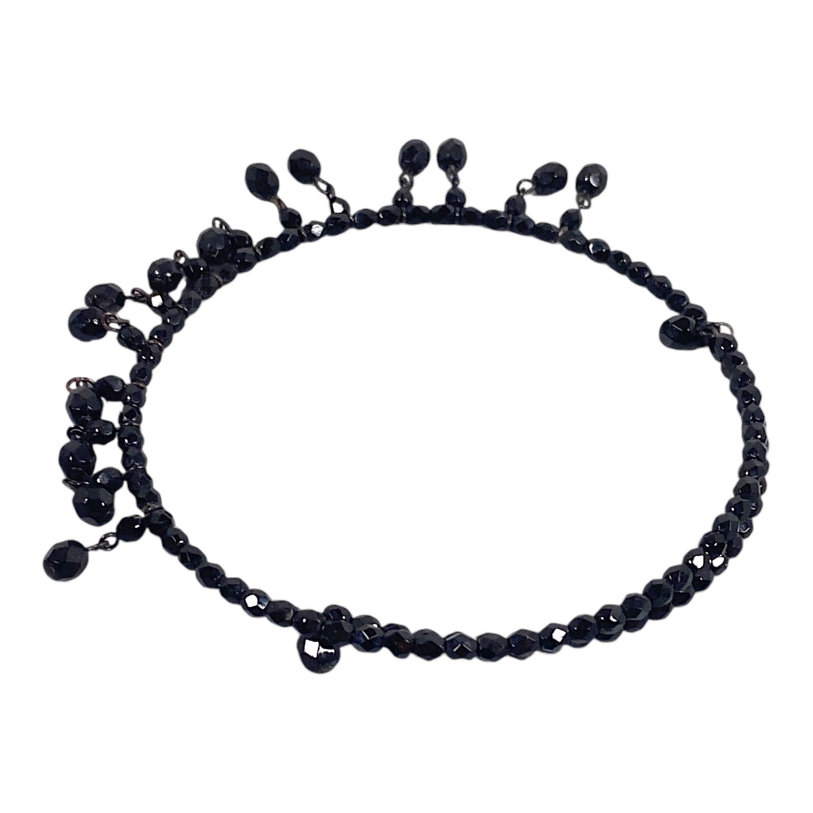 Victorian Revival Choker Necklace 16″ Black Glass Wire Dangle MCM VTG Witch Goth