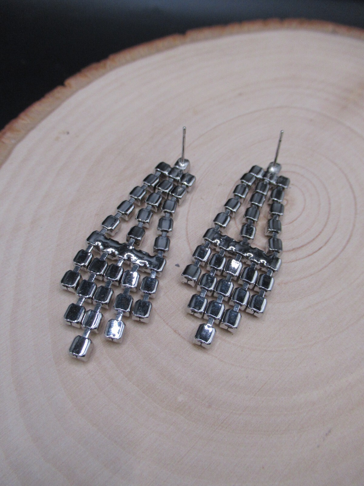 Vintage 1950’s silver clear rhinestone DRAMATIC post earrings angled dangling