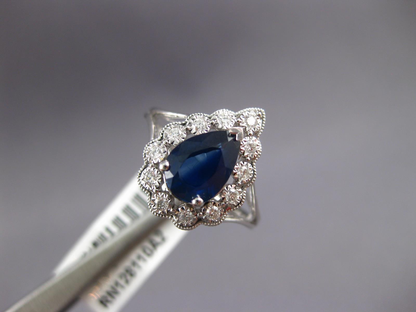 WIDE 1.52CT DIAMOND & AAA SAPPHIRE 14KT WHITE GOLD 3D PEAR SHAPE ENGAGEMENT RING