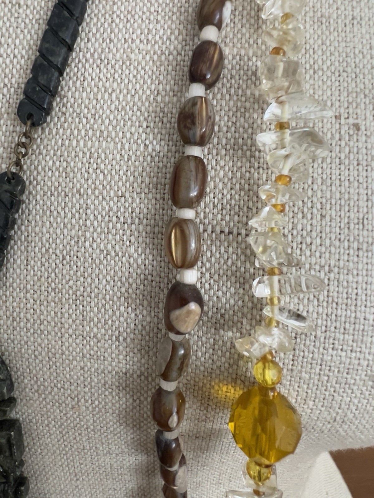 Vintage Lot – 4 Boho Necklaces: 20-48” – Moss Agate, Citrine, Trochus Shell Bead