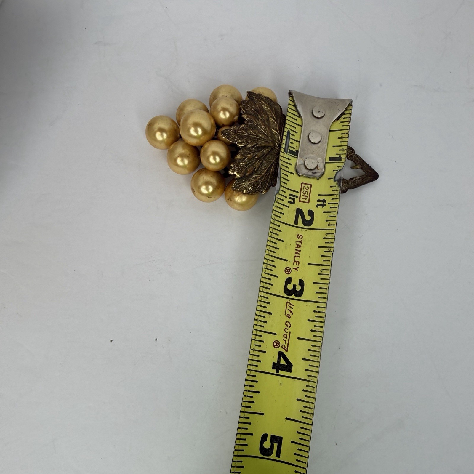 Vintage LARGE 2” Gold Tone Bunch Of Grapes Faux Pearl Antique Fur Clip 1930s