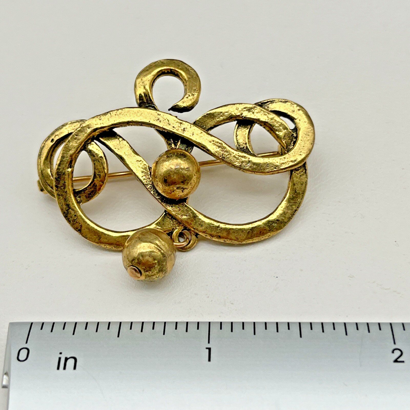 Vintage Signed ZENTALL Estate Gold Tone Brooch Dangling Ball Art Nouveau Style