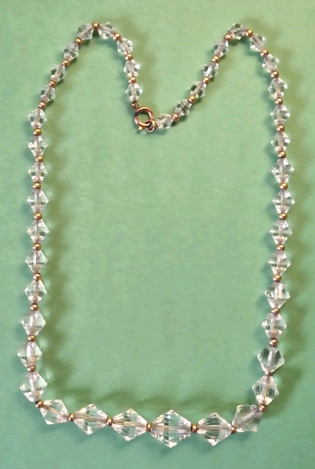 Vintage Faceted CLEAR CRYSTALS & GOLD TONE Beaded Chain Necklace