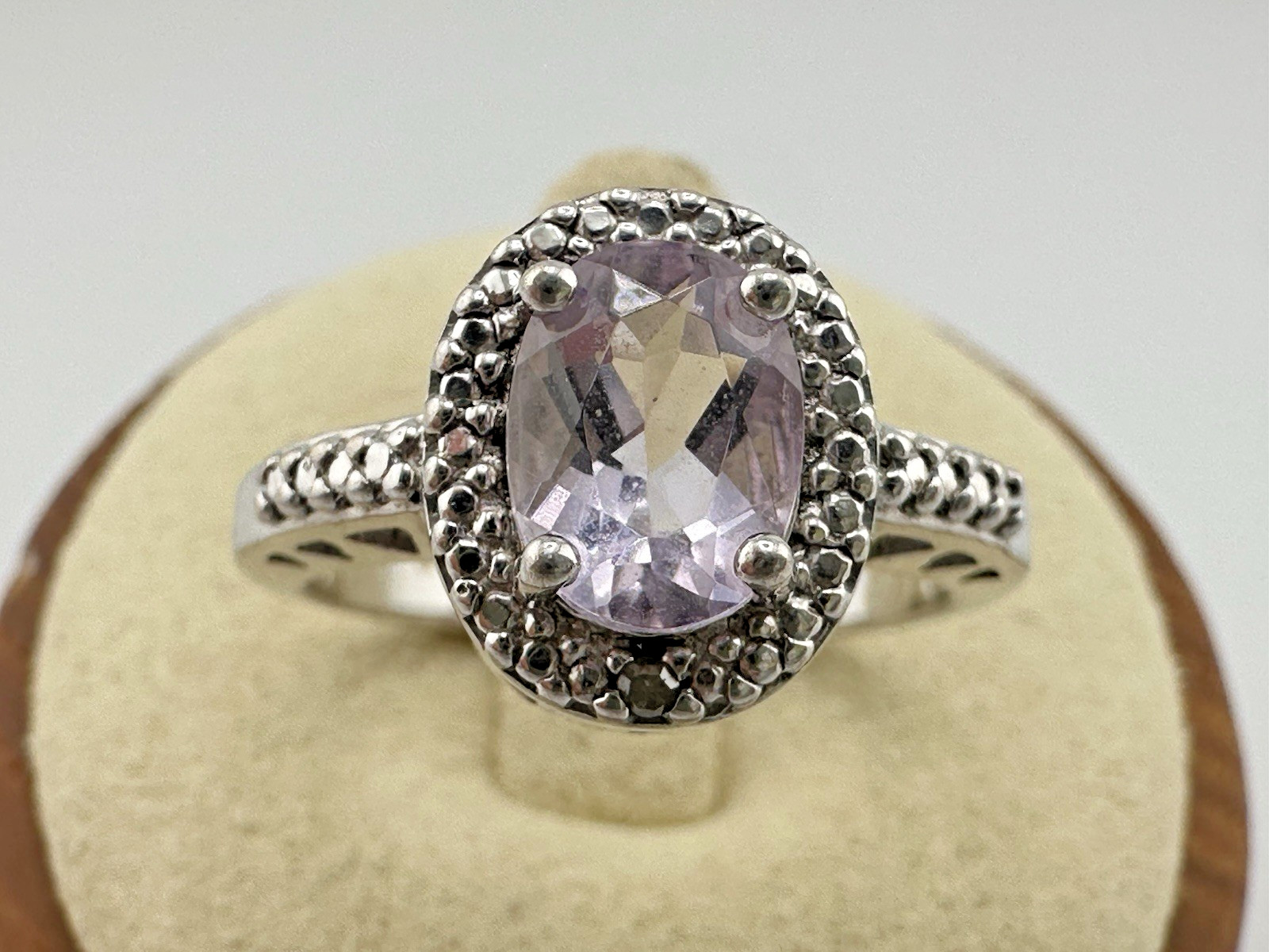 Vintage Sterling Silver Light Pink/Purple Colored Stone Accent Ring Sz 7