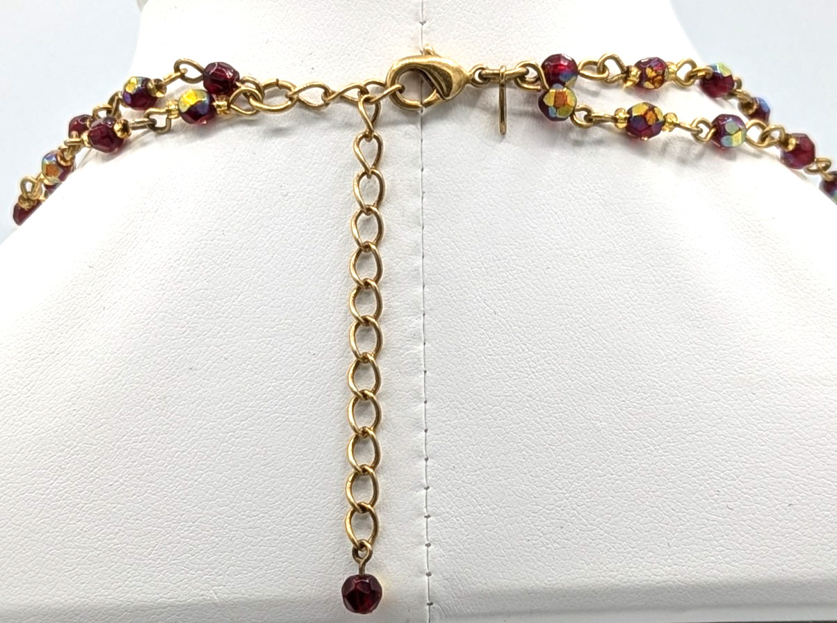 Vintage Avon Red Festoon Pendant Necklace Victorian Revival Maltese Cross