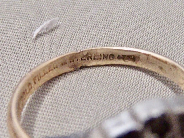 ANTIQUE EDWARDIAN 10K YG ON STERLING SILVER SIZE 6.75 CLEAR STONE RING DECO RING