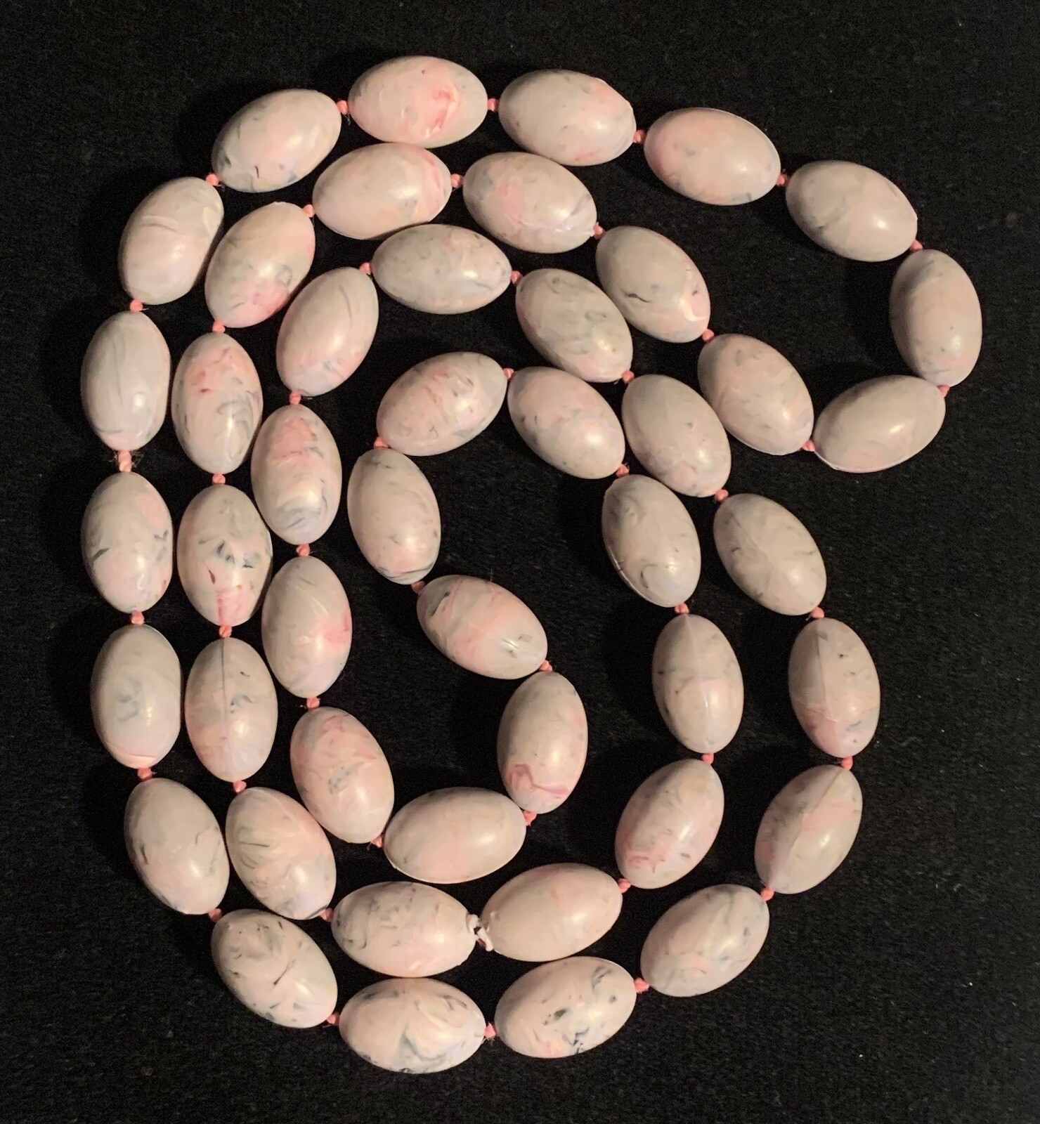 Pink Swirl Faux Marble Bead Necklace Vintage 30″ Retro