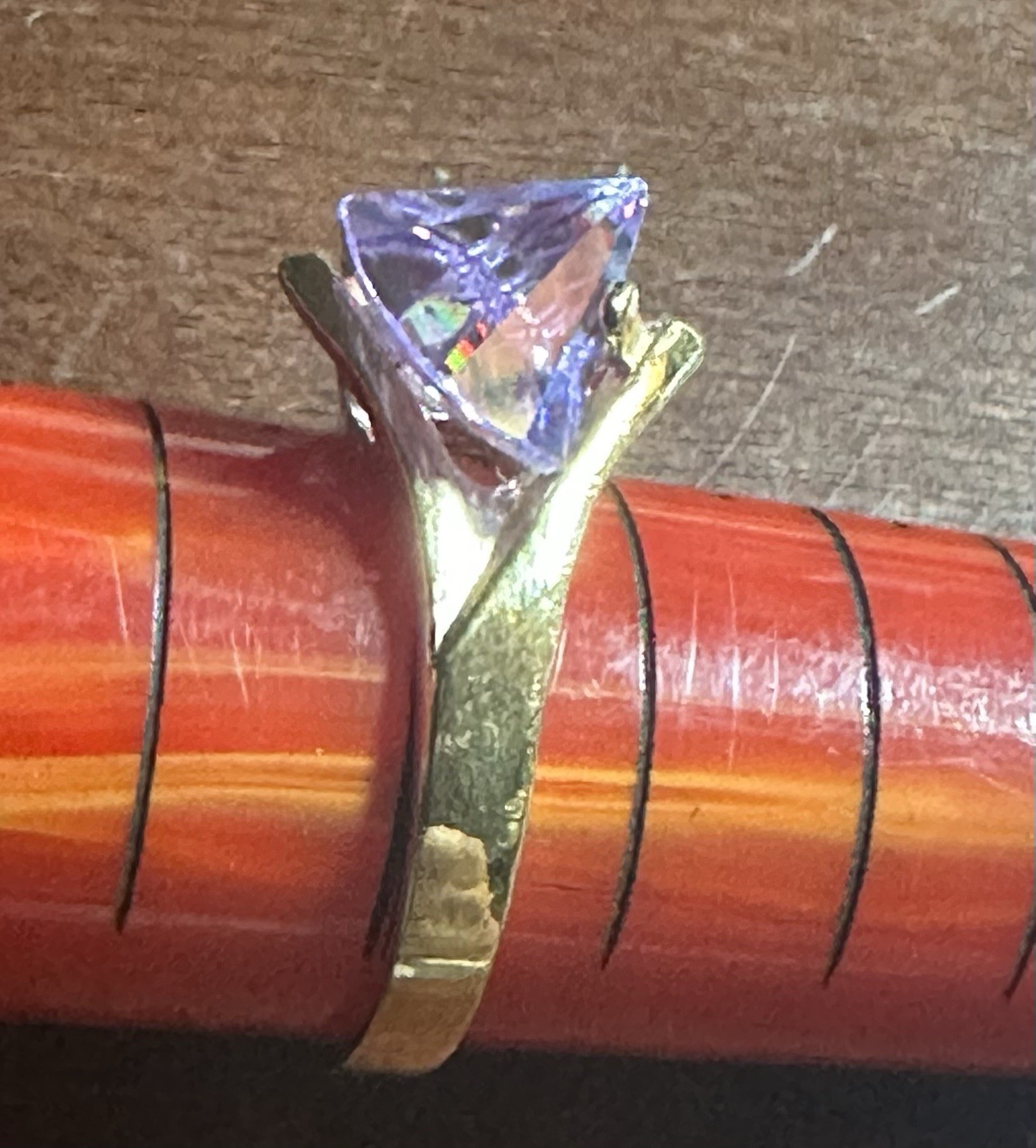Vintage STERLING SILVER Gold Pl. Laser-cut Purple CZ Ladies Cocktail Ring Sz 8.5