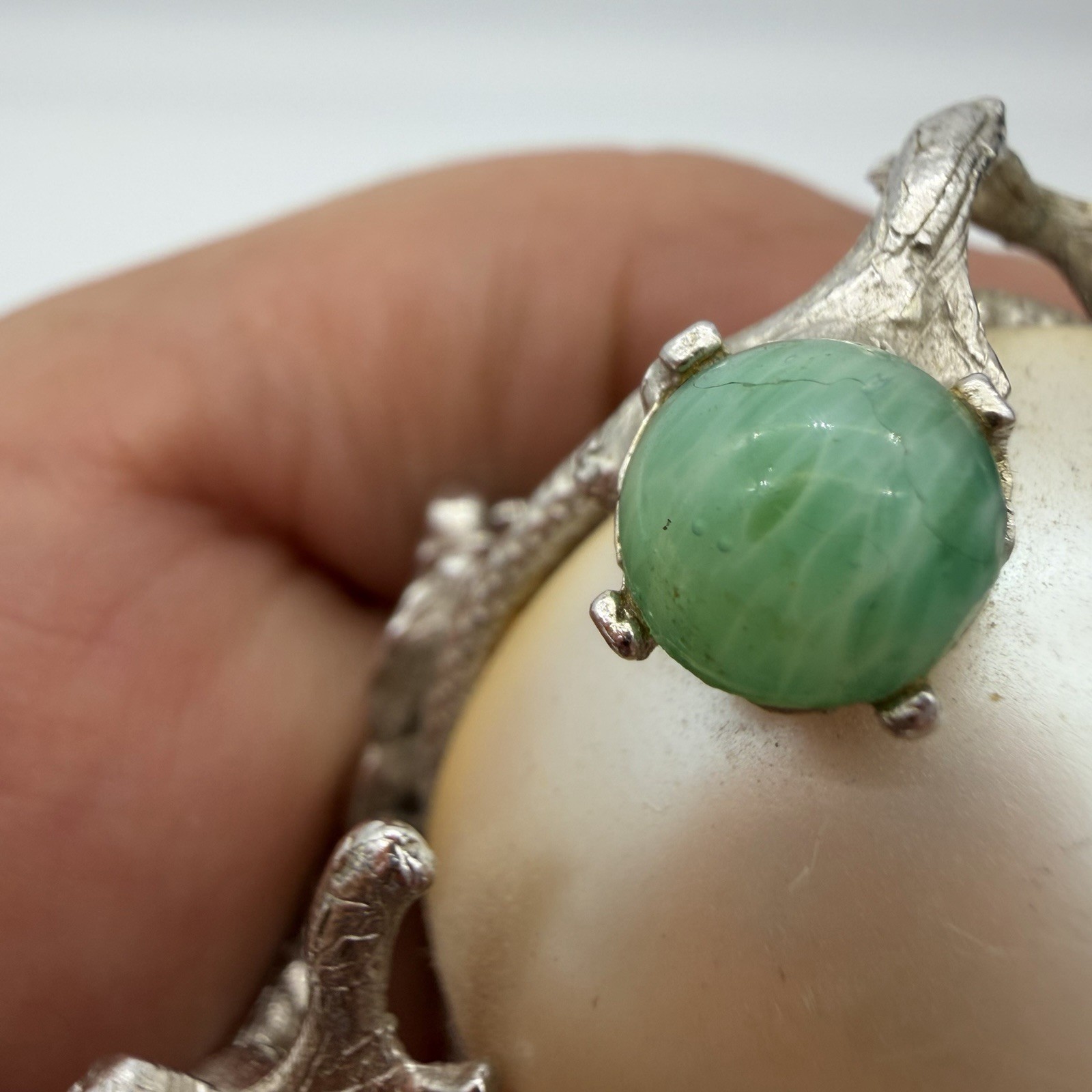 Vtg Huge Faux Pearl Pin Brooch Green Coral Cabochon Branches Rare Estate Read
