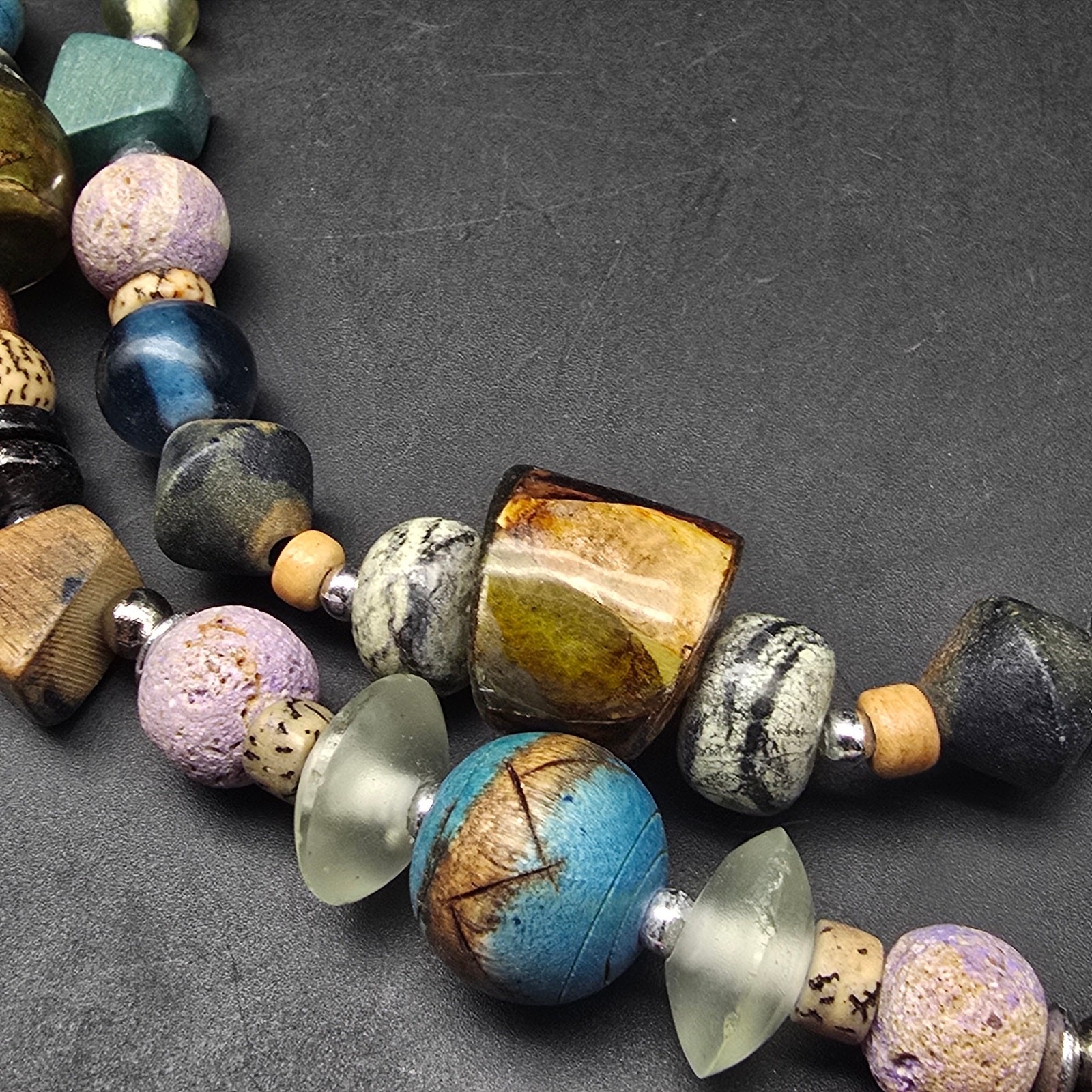Colorful Wood Glass Ceramic Beaded Necklace Artisan