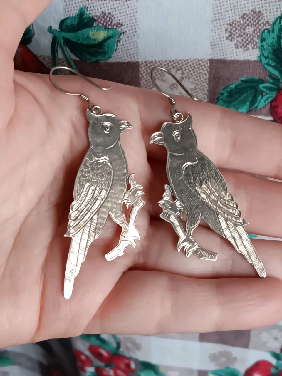 Vintage Silver-Tone Parrot Bird Shaped Dangle Earrings