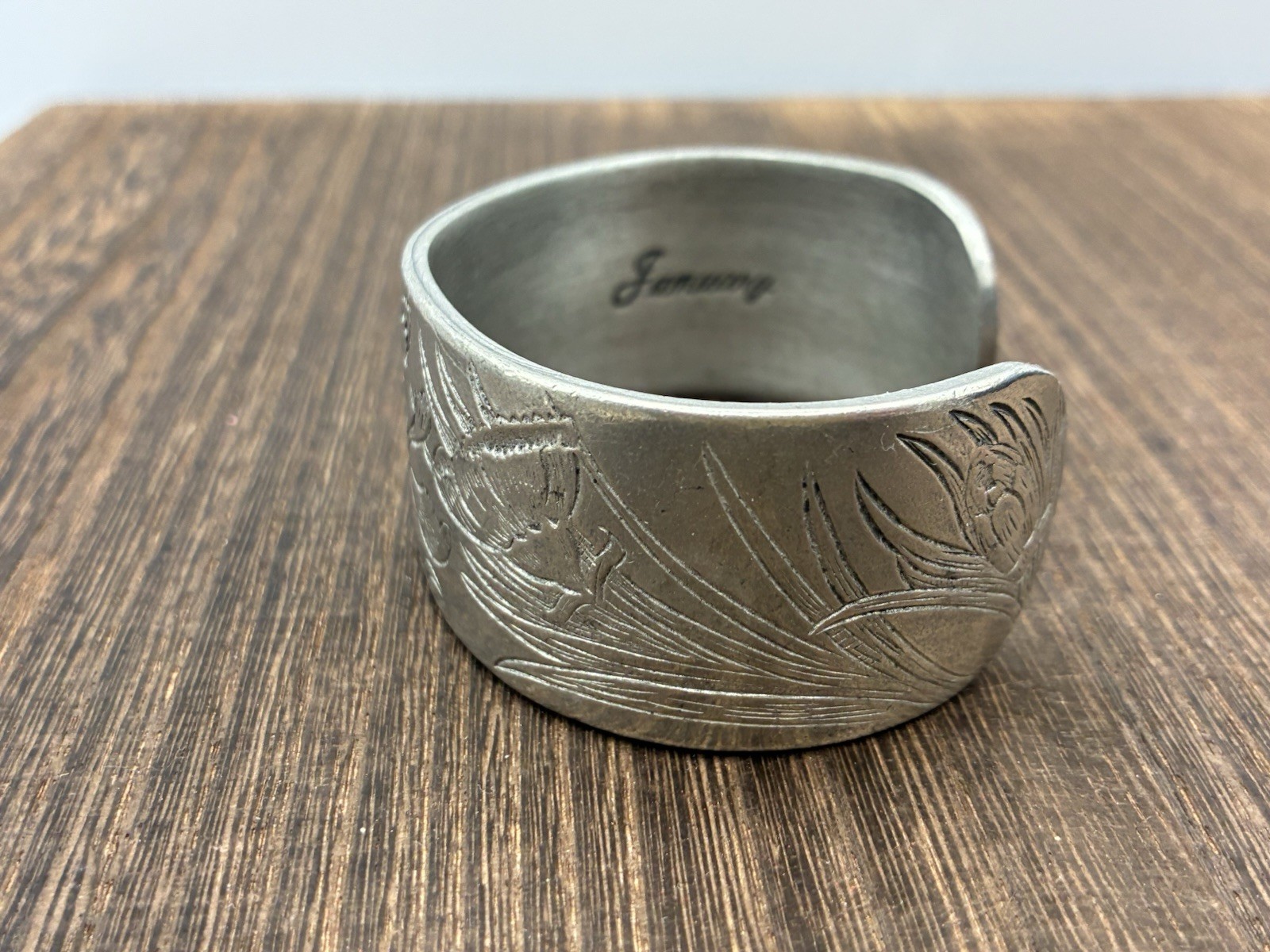Salisbury Pewter Cuff Bracelet | Carnation “January” Flower Of The Month