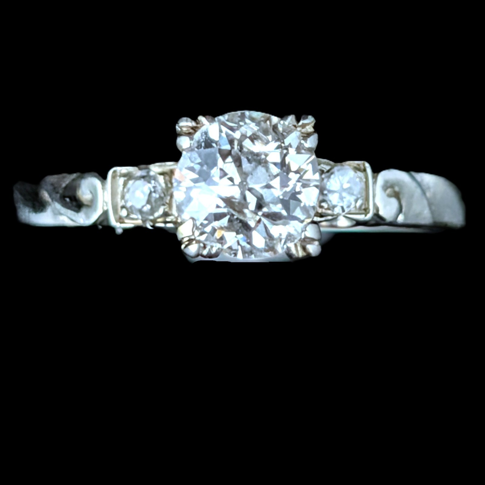 Vintage Old European Cut Diamond 14k White Gold Engagement Ring Estate Retro