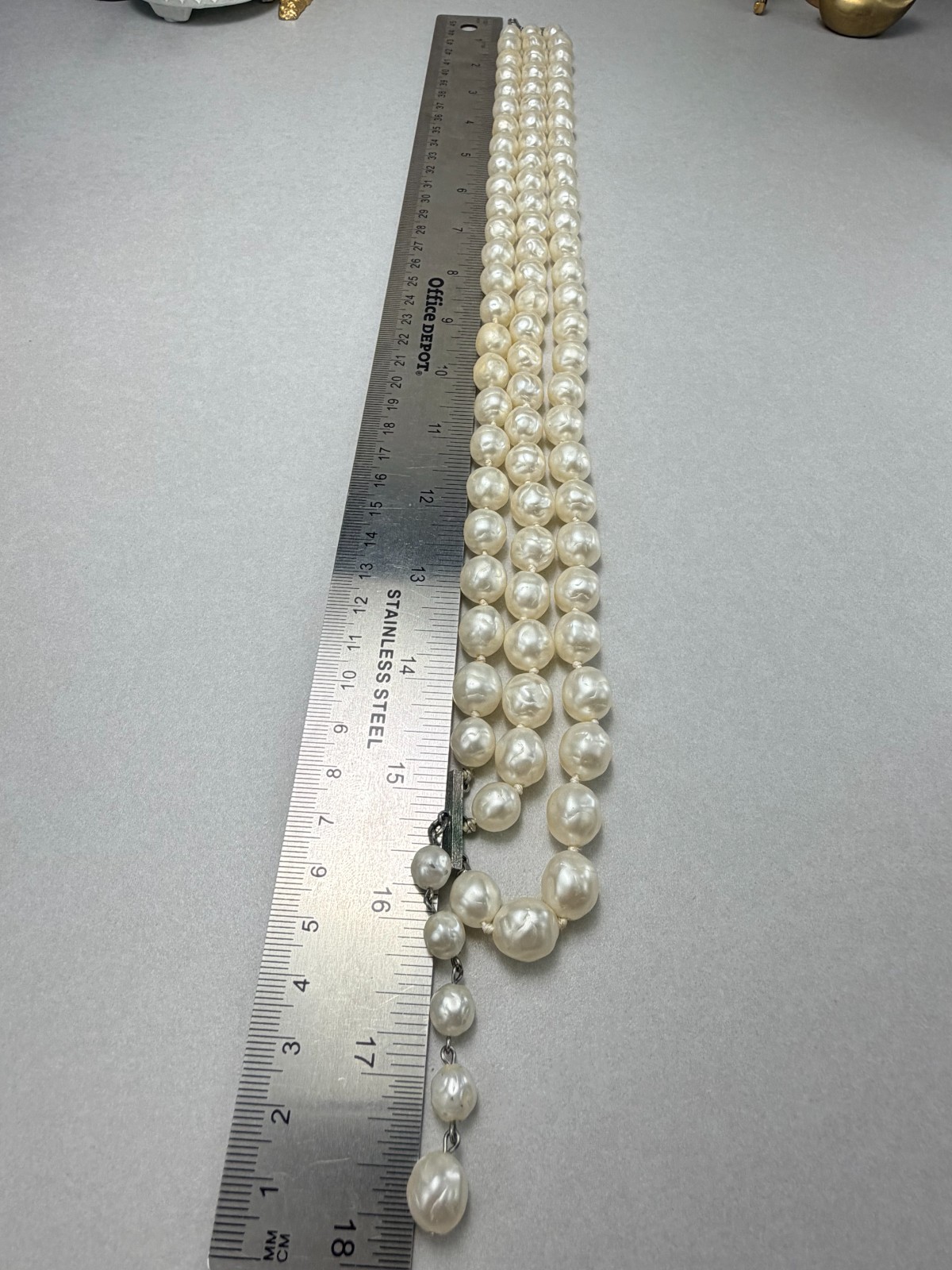 Vintage 3 Strand Baroque Faux Pearl Necklace Classic Elegant Bridal Style